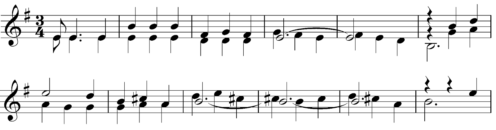 異なる旋律を歌う、非常に対位法的な楽曲