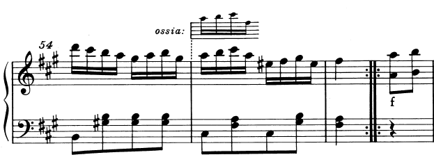 モーツァルトの「トルコ行進曲」より。ossiaのほうが旋律の繋がりが自然です。